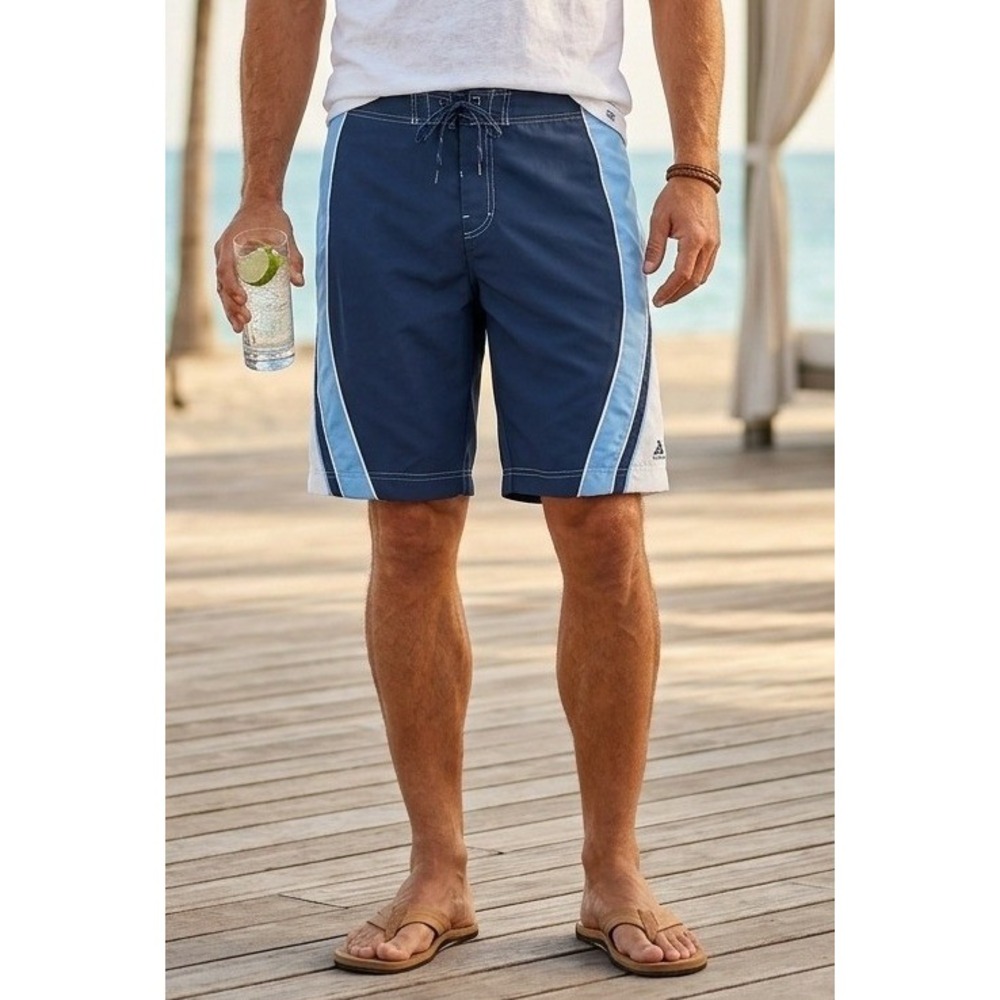 Foot Locker Mesh Lined Board Shorts Men's 32 Navy Blue White Swim Trunks Beachy